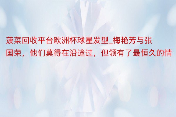 菠菜回收平台欧洲杯球星发型_梅艳芳与张国荣，他们莫得在沿途过，但领有了最恒久的情