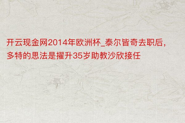 开云现金网2014年欧洲杯_泰尔皆奇去职后，多特的思法是擢升35岁助教沙欣接任