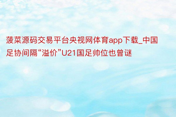 菠菜源码交易平台央视网体育app下载_中国足协间隔“溢价”U21国足帅位也曾谜