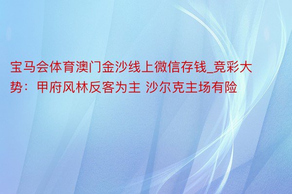 宝马会体育澳门金沙线上微信存钱_竞彩大势：甲府风林反客为主 沙尔克主场有险